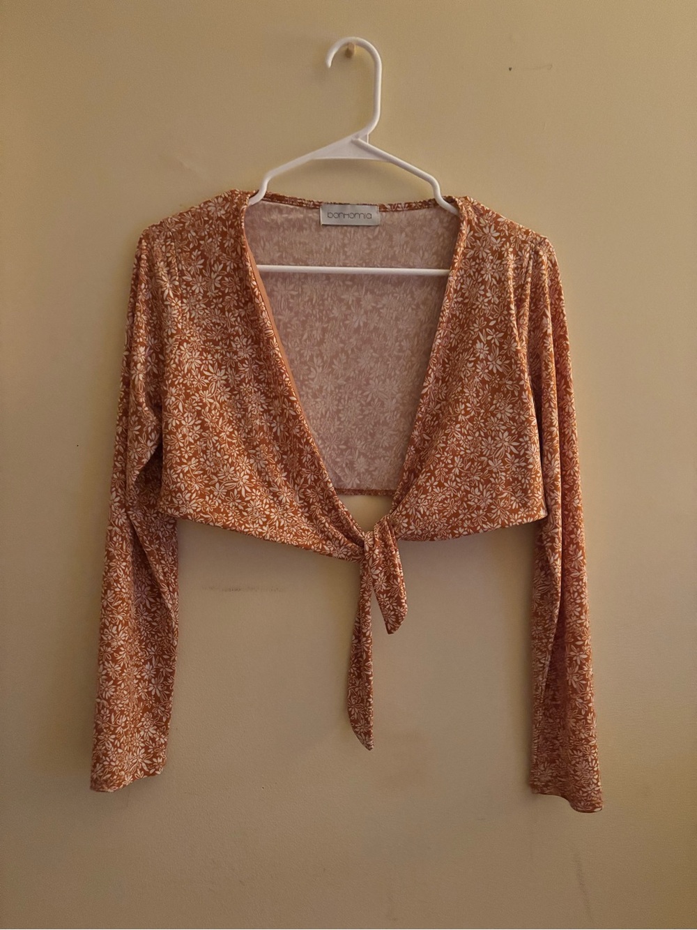 Aromantic Rust Floral Tie-Front Crop Top